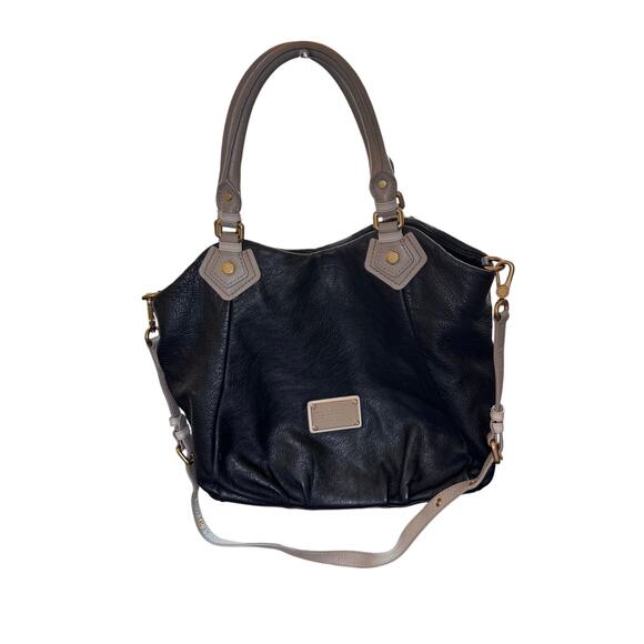 Marc Marc by Jacobs Black Taupe Leather Handbag Satchel Shoulder Bag Crossbody - Picture 11 of 16
